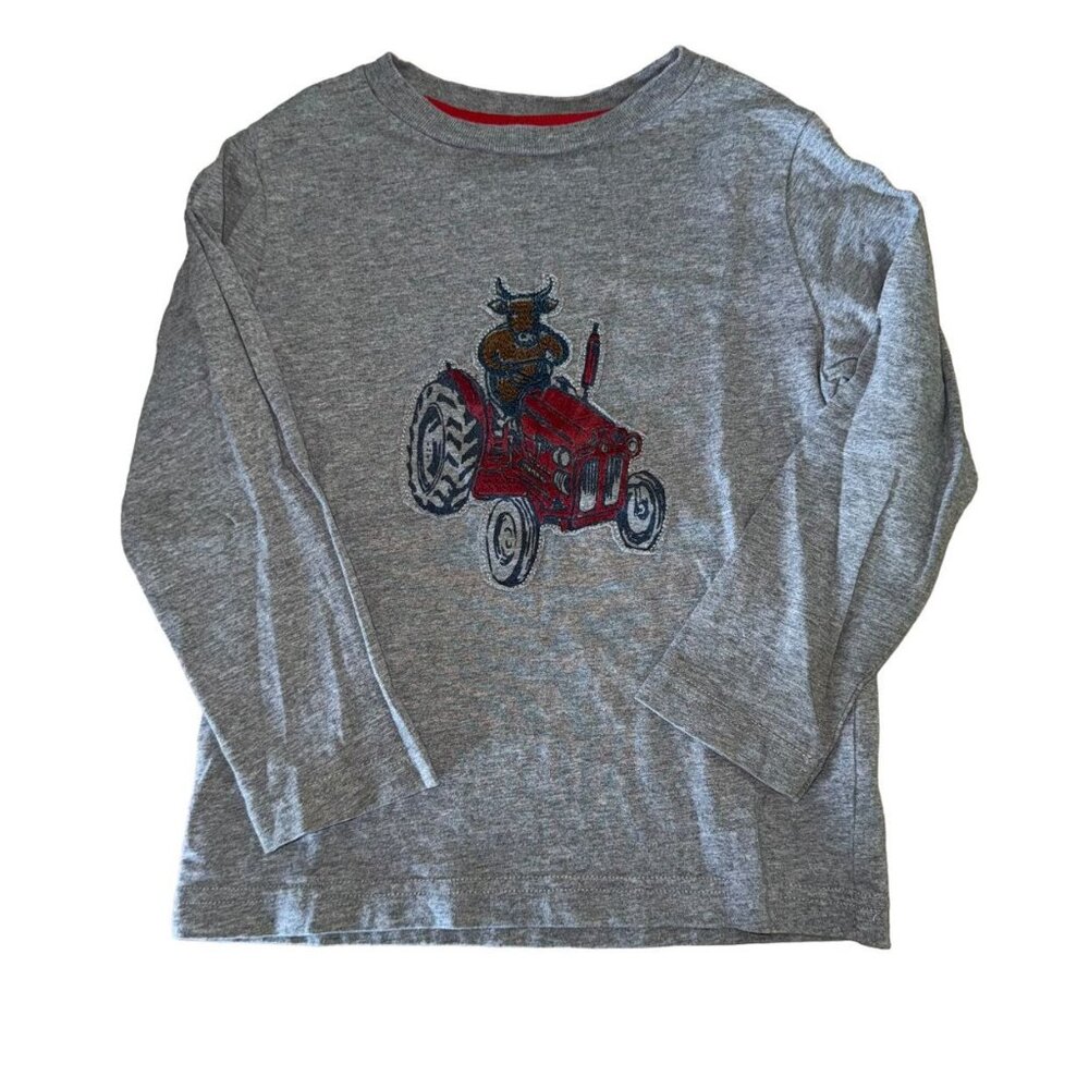 Mini Boden Gray Long Sleeve Tee with Bull driving Red Tractor // Sz 2-3